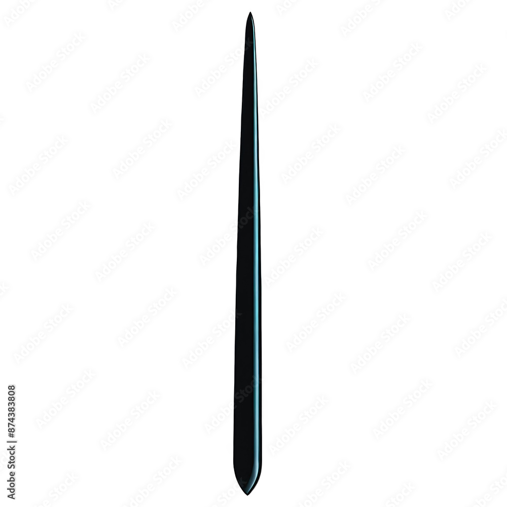 Aufkleber An elongated pointed object with a flat handle at one end and a sharp toothed edge at the other. The body of the object is smooth and tapered..
