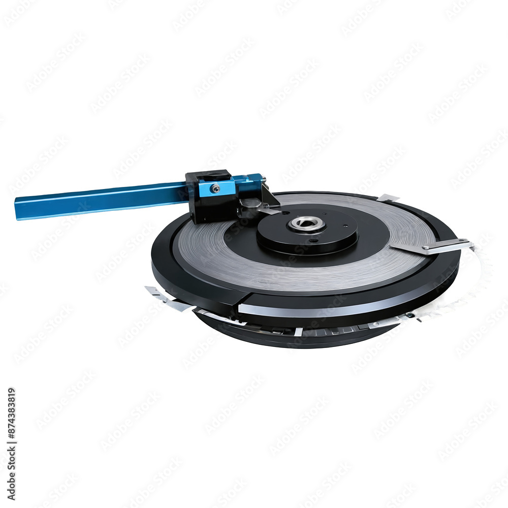 Fototapete A mechanical device with a sharp blade attached to a rotating arm specifically designed for making angled s in wood..