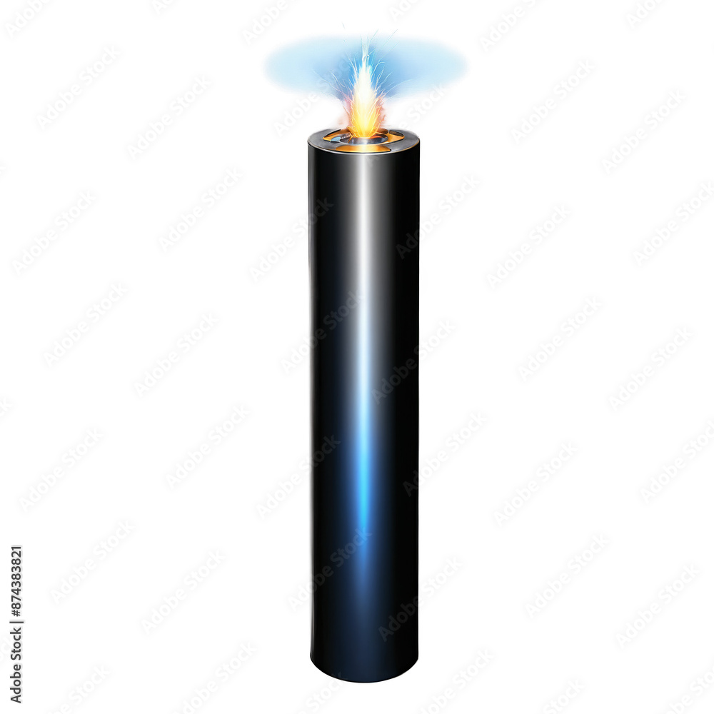 Poster A cylindrical object with a shiny surface capable of withstanding high temperatures and creating intense sparks..