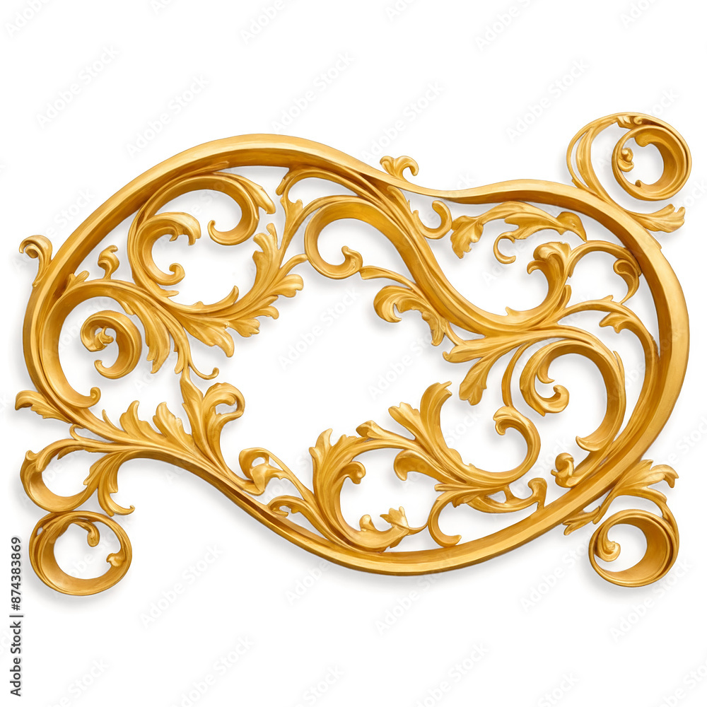 Poster An intricately designed golden sculpture with intricate swirls and patterns etched into its surface. It has a weighty solid feel and a warm lustrous shine..