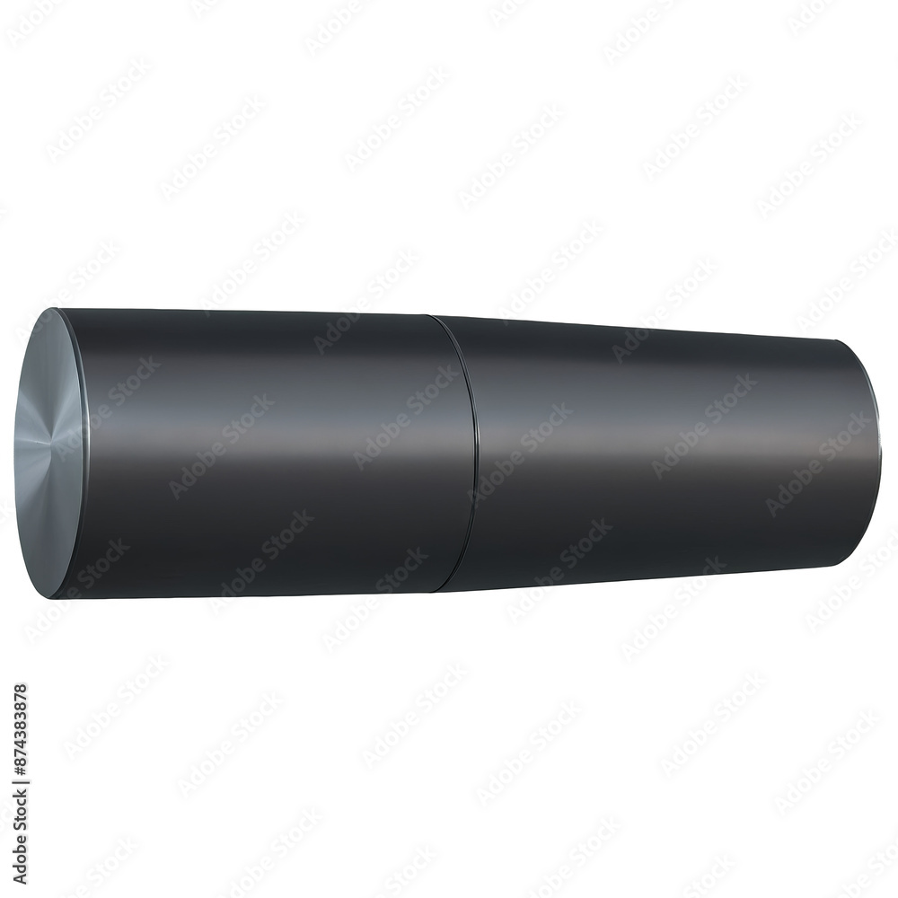 Poster A cylindrical piece of metal with a dark metallic finish. It has a sleek modern appearance and seems to be resistant to rust and corrosion..