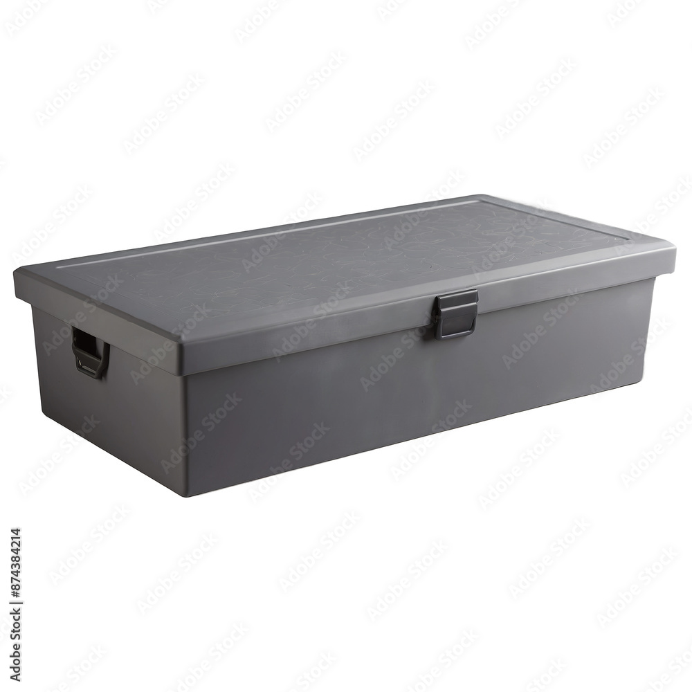 Aufkleber A discreet storage box with a flat hinged lid that can slide under a bed. The box is made of a sy plastic material and has a textured design on the lid for added style..