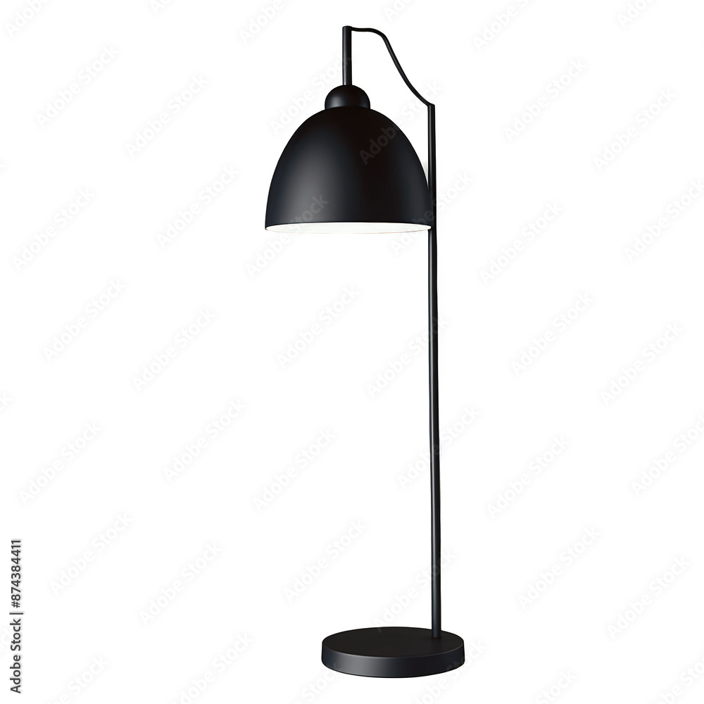Poster a stylish and modern lamp featuring a long metal stem with a sleek black finish and a circular frost