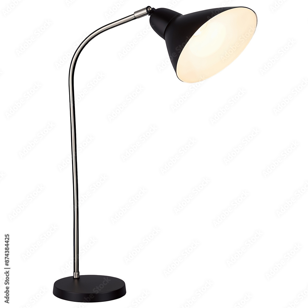 Poster A sleek and modern lamp with a long adjustable arm and a round base..