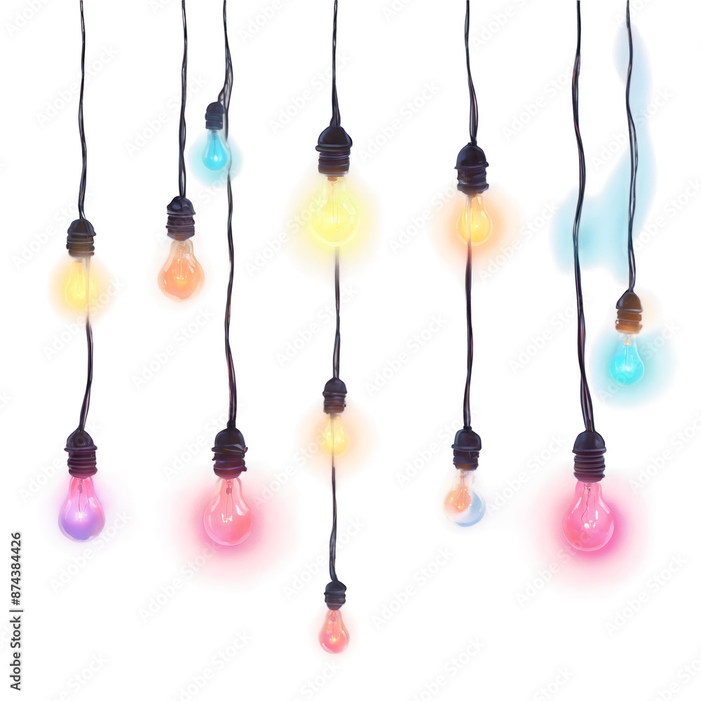 Poster A bundle of colorful glowing bulbs connected by a long transparent strand..