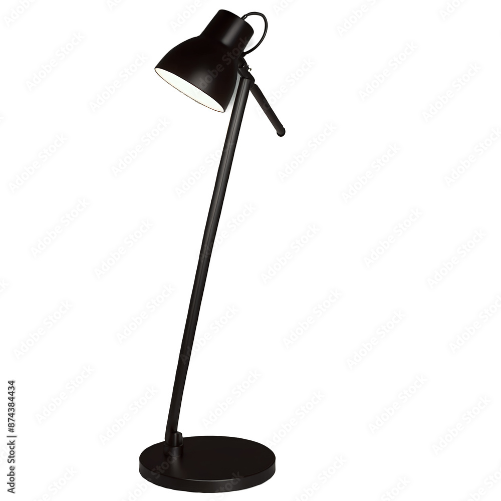 Poster A minimalist lamp with a matte black finish and a swivel arm able to provide both direct and ambient lighting..