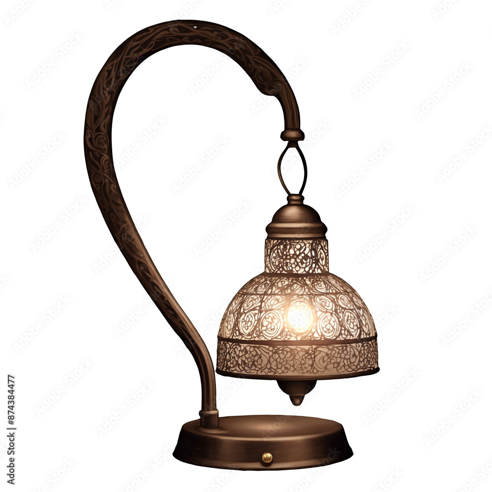 Aufkleber A small metal lamp with a small handle resembling a genies lamp with intricate etched designs covering its surface..