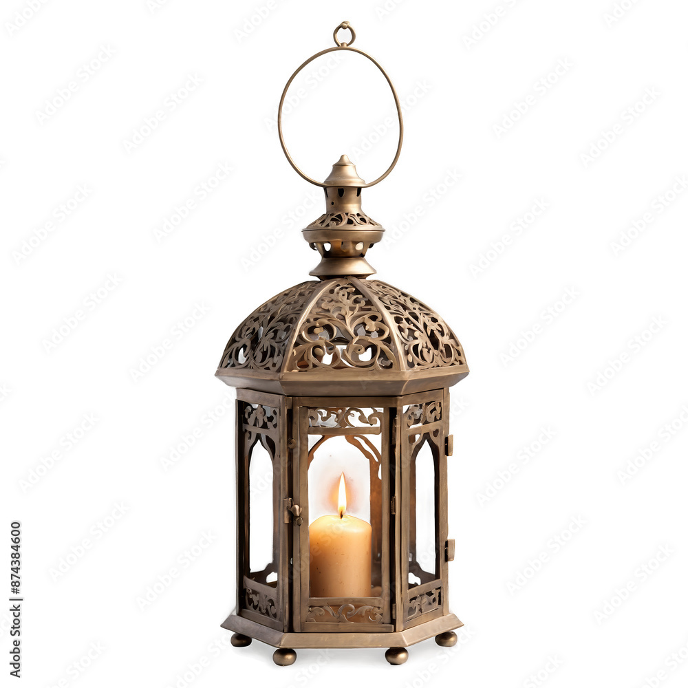 Poster an antiquestyle lantern made of bronze featuring intricate designs and a hinged door for accessing t
