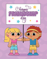 Friendship day Happy children cartoon kawaii Vector illustration
