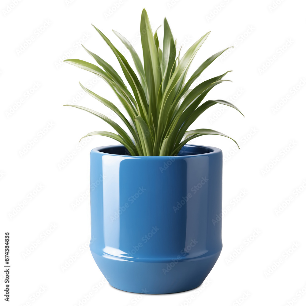 Poster a blue round planter made of ceramic with a glossy finish and a small drainage hole at the bottom..