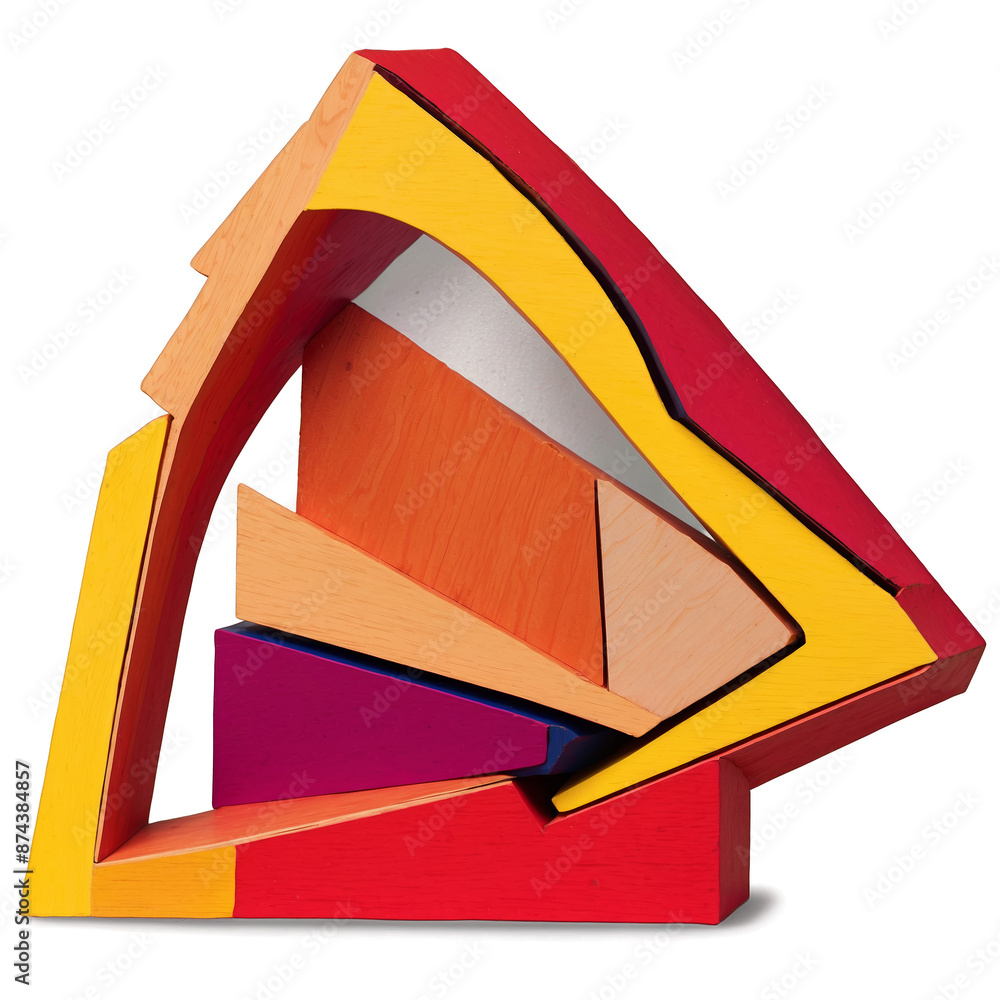 Aufkleber An abstract sculpture made of wood and painted in bold primary colors with a unique texture and rough uneven edges..