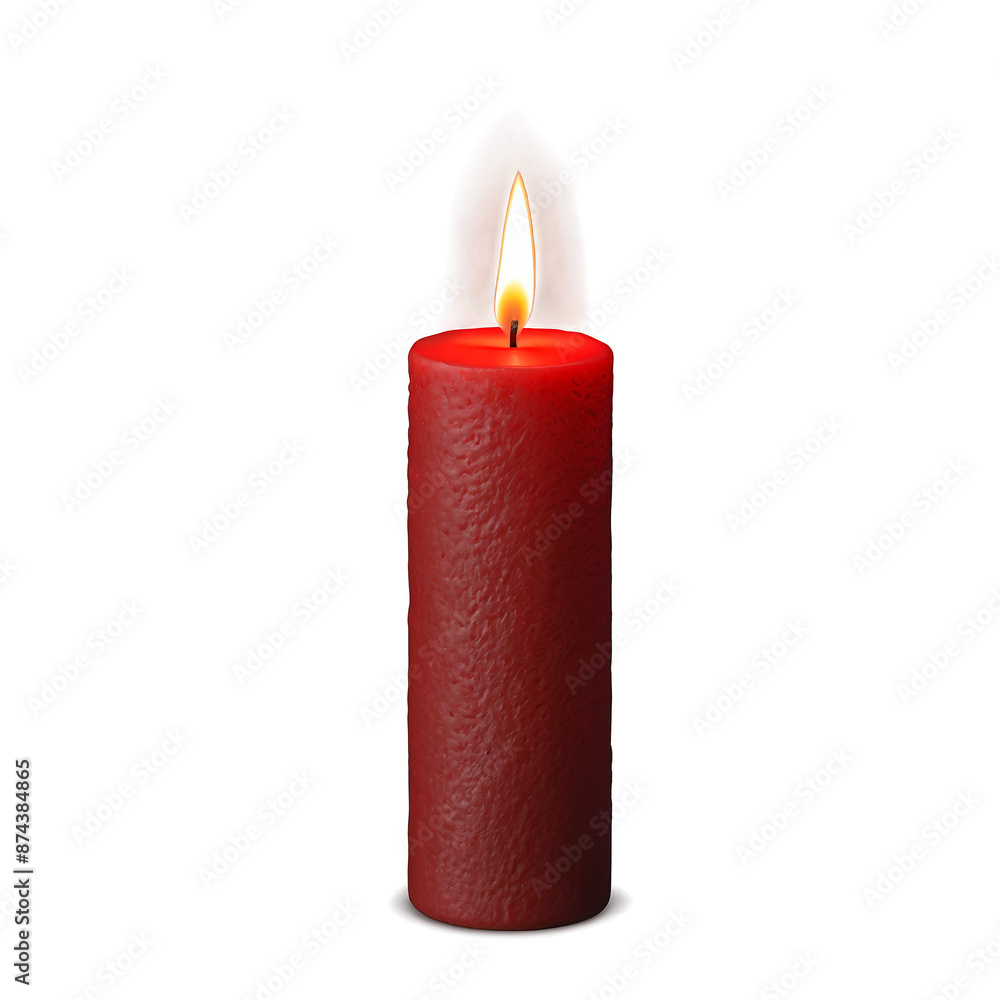 Poster A thick pillar candle with a rough textured surface and a deep red color..