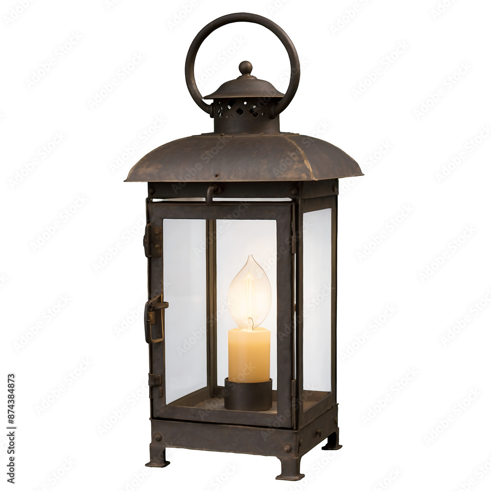 Poster a vintage lantern with a basic design featuring a metal frame and four clear glass panels. the handl