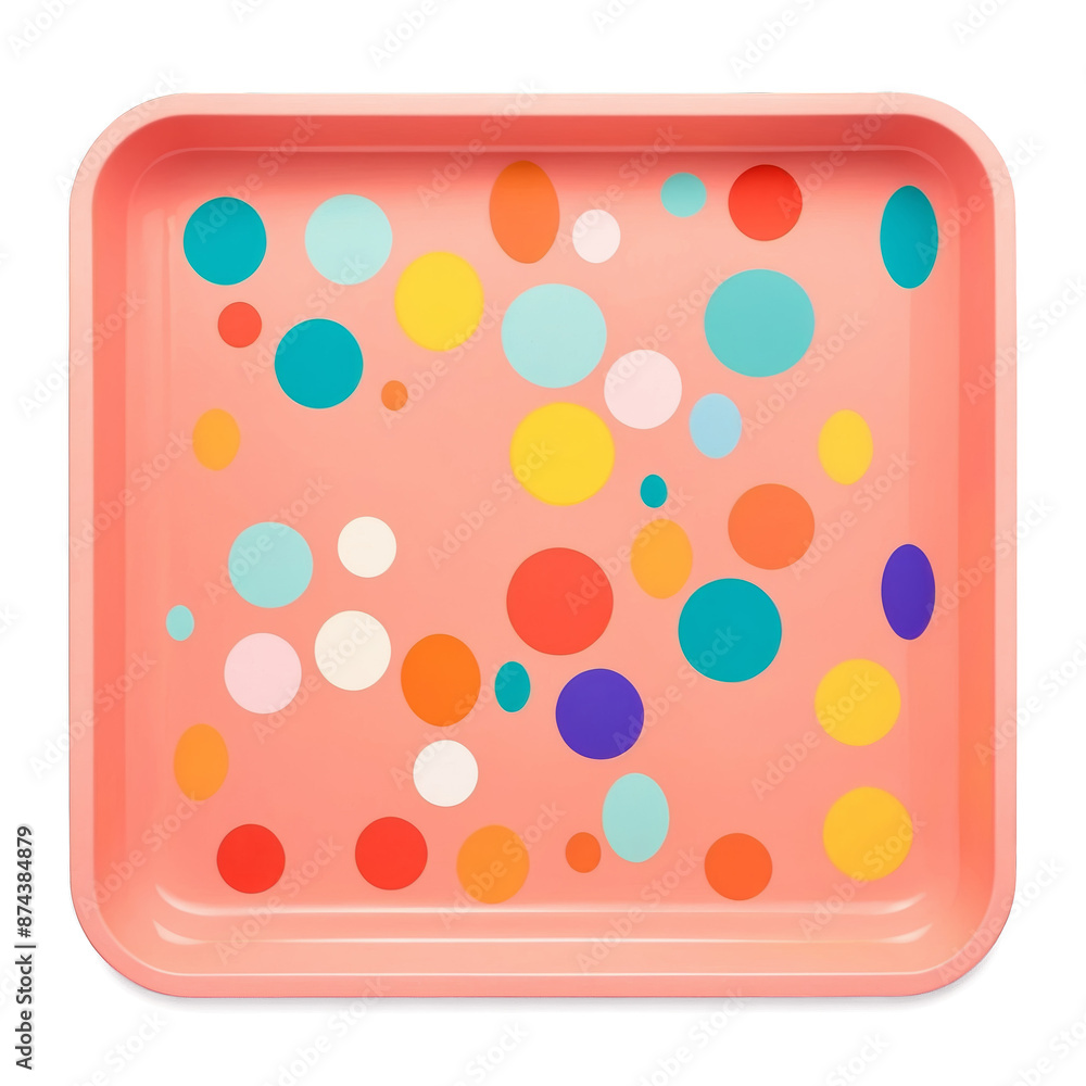 Poster A brightlycolored plastic tray with a geometric diamondshaped pattern and a textured surface..