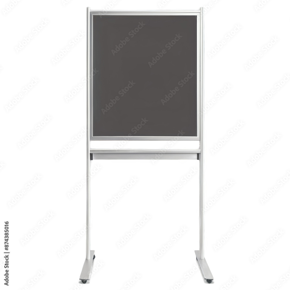 Aufkleber A flat panel with a glossy coating that is used for writing and displaying information held up by four metal stands..