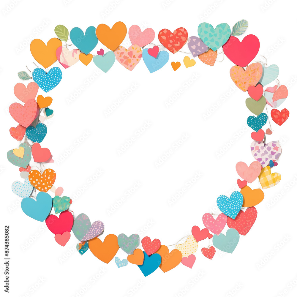 Aufkleber A garland made of assorted paper shapes including hearts circles and squares ideal for adding a whimsical touch to a childs room or craft project..