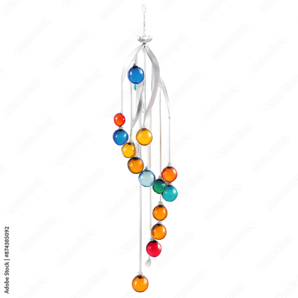 Poster a decorative outdoor ornament made of silvercolored metal and colorful translucent glass pieces. it 