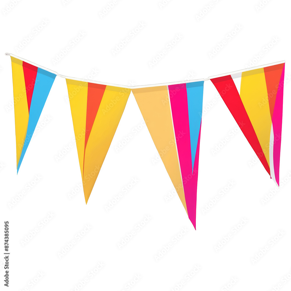 Poster a cheerful party decoration consisting of a line of small cloth flags commonly used for birthday cel