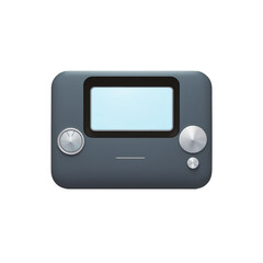 Obraz premium A rectangular object with a shiny screen and several buttons on the bottom. It has a small camera lens at the top and a small hole for a headphone jack on the side..