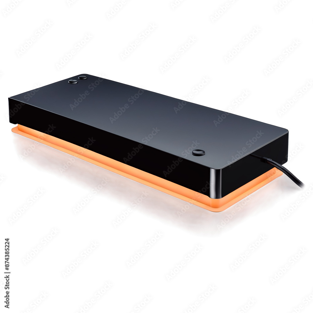 Fototapete A compact rectangular object with a sleek black exterior. It has a simple onoff switch and a row of small LED lights that change colors when in use..