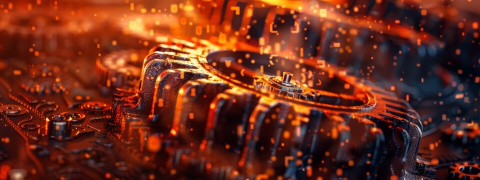 RUST Programming Language Concept - Rusty Gears, Binary Code, Tech-Themed Background, Modern Programming