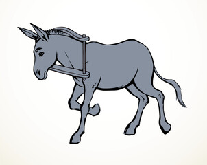 Vector drawing. Cute old mule