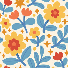 Seamless cute floral vector pattern design. Delicate botanical illustration texture.