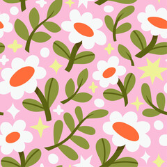 
Cute seamless pattern with flowers and abstract botanical elements. Vector hand drawn floral background for textile, fabric, print or wallpaper.