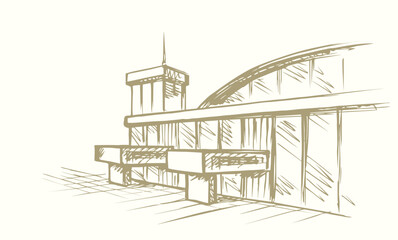 Vector drawing. Airport and aircraft