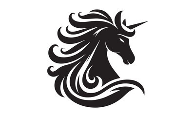 unicorn, Magic unicorn silhouette, Silhouette of a flying unicorn, Unicorn head circle tattoo illustration, horses tattoo. Black unicorn silhouette vector style and white background © creative.vector