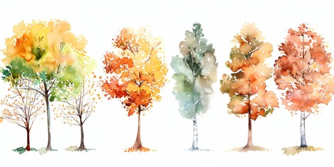 Three trees with orange leaves are shown in a painting. The trees are positioned in a row, with the middle one being the tallest. The painting has a warm and inviting mood