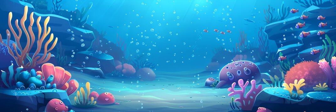 Fototapeta A colorful underwater scene with a variety of sea creatures swimming around. Scene is lively and vibrant, with the bright colors of the fish and coral creating a sense of wonder and excitement