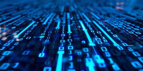 A blue background with many lines of numbers. The numbers are in black and white. The image has a futuristic feel to it