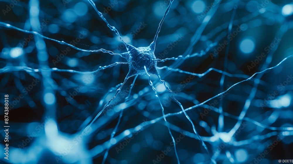 Aufkleber neural network connections on dark blue background generative ai