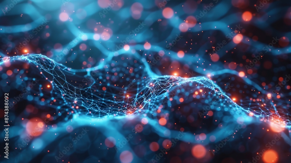Aufkleber neural network connections on dark blue background generative ai