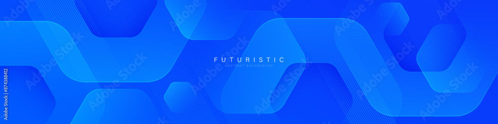 Poster blue abstract background with geometric shapes. blue gradient hexagon shape. dynamic shapes composit