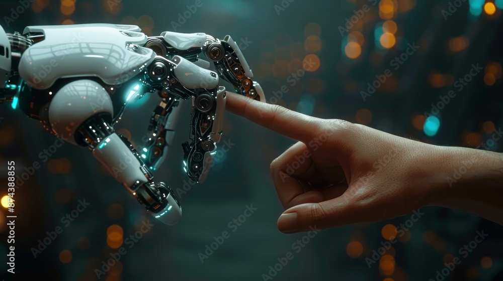 Aufkleber human and robot connection concept generative ai