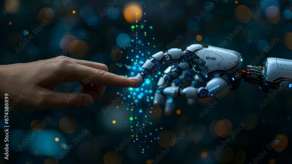 Poster robot meets human, digital connection concept generative ai