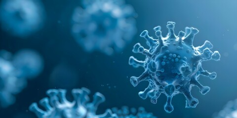 Obraz premium Vibrant depiction of influenza virus and bacteria against a blue backdrop. Concept Influenza Virus, Bacterial Species, Vibrant Depiction, Blue Backdrop