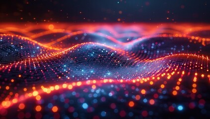 Obraz premium Abstract Digital Landscape with Glowing Particles