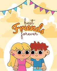 Friendship day Children hugging Vector illustration