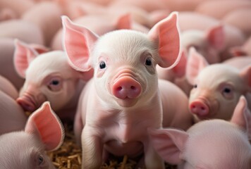 Cute little piglets on a farm, close-up.