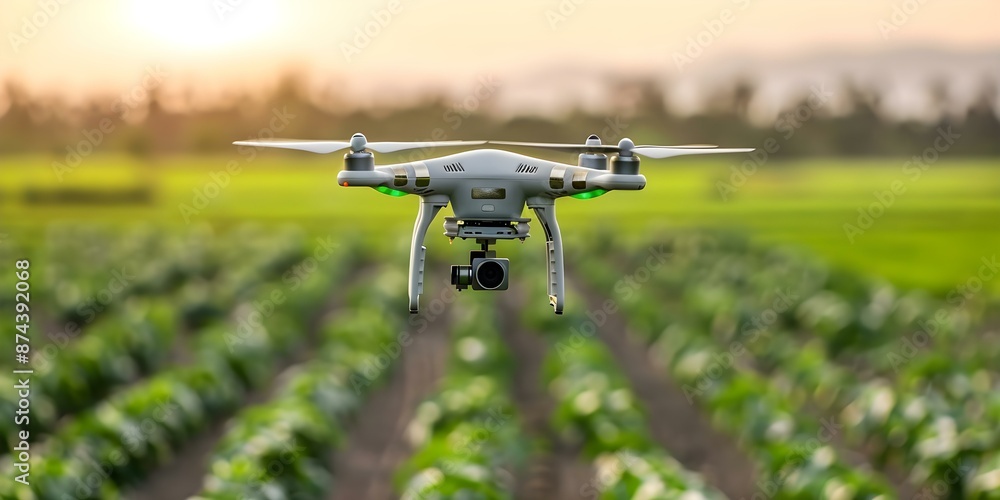 Poster modern farming drones use machine learning for efficient agrotech automation. concept drones, machin