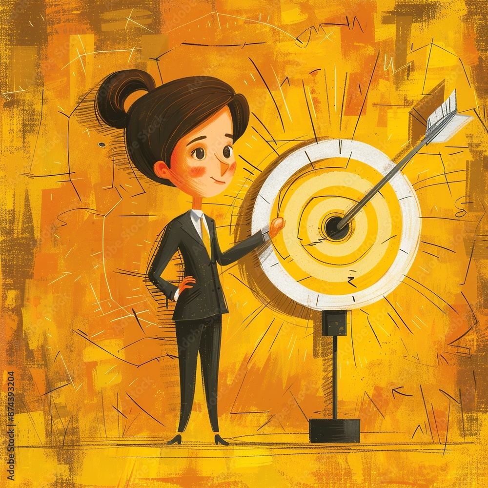 Poster capture the essence of ambition and empowerment with an image of a businesswoman holding a target ic
