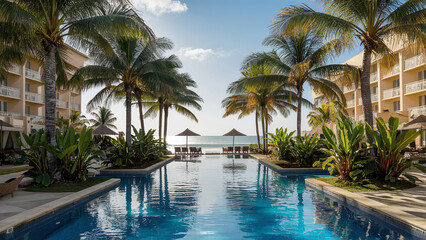 swimming pool of an all inclusive resort hotel in the caribbean