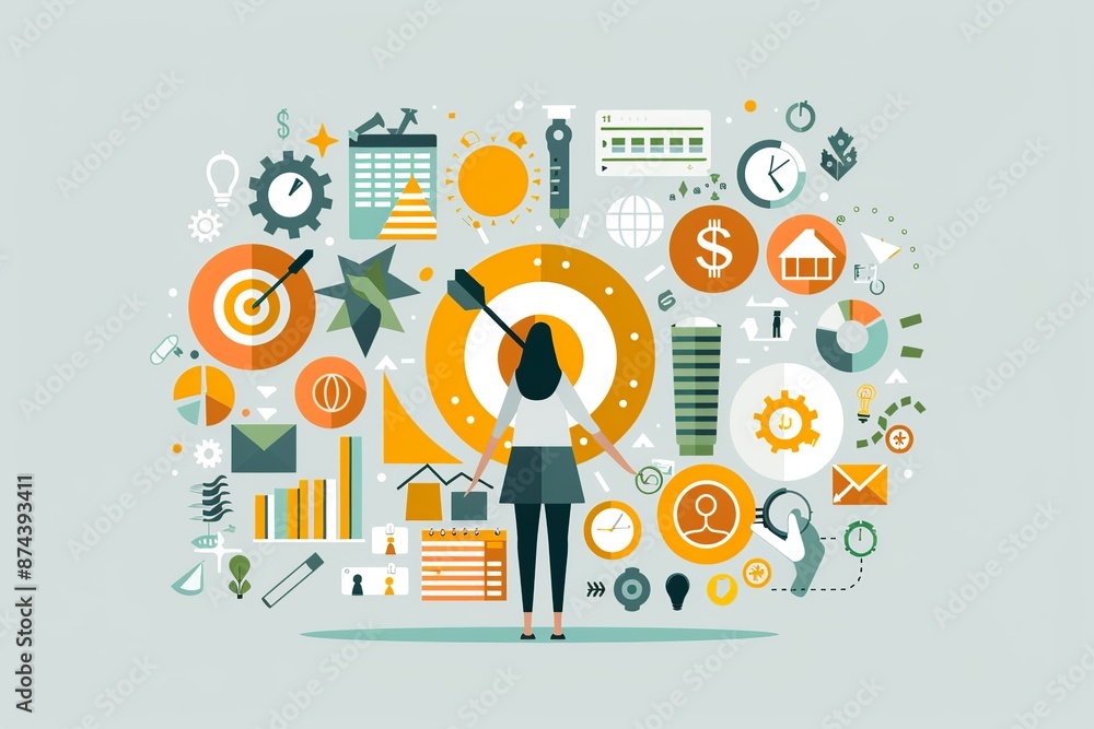 Poster capture the essence of ambition and empowerment with an image of a businesswoman holding a target ic