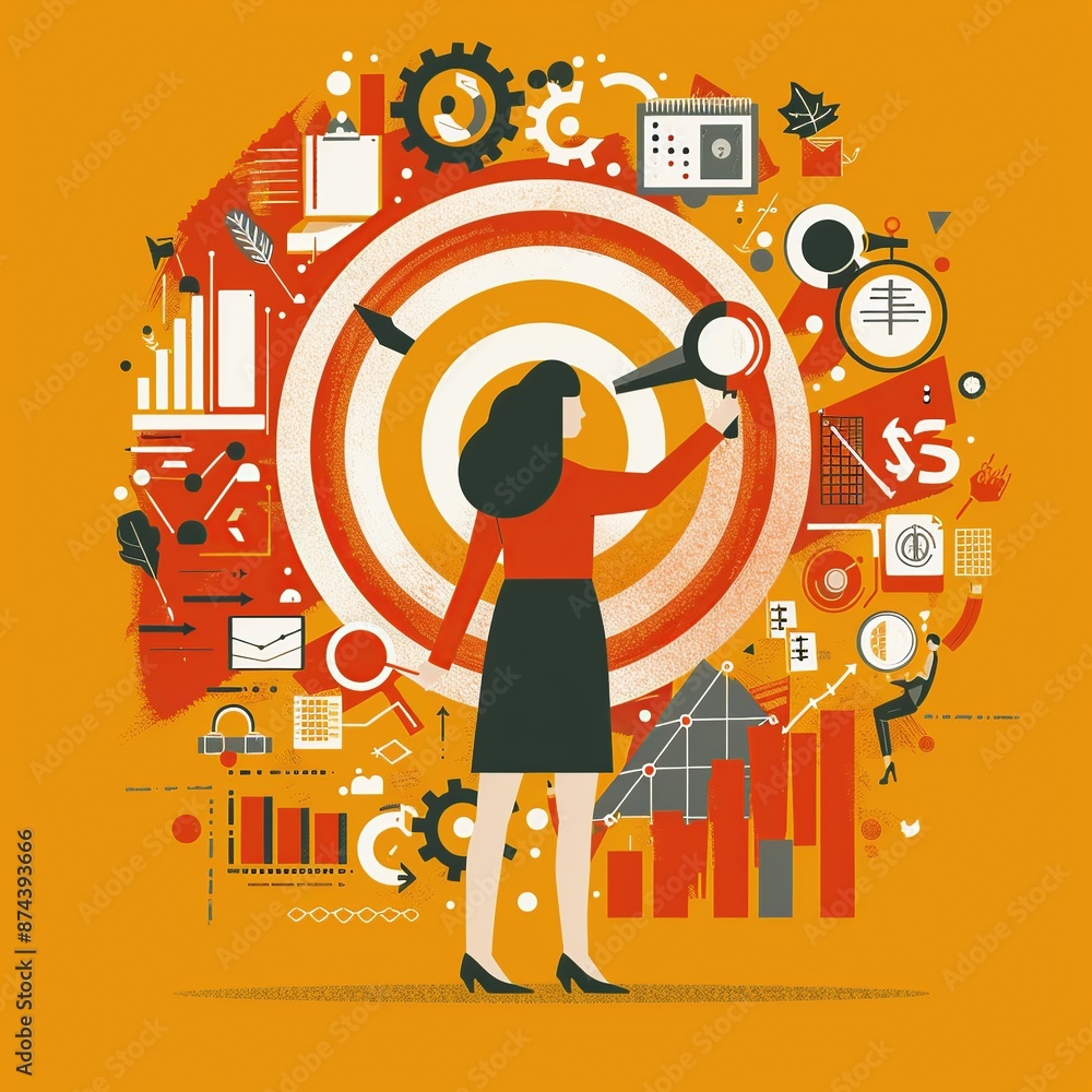 Poster capture the essence of ambition and empowerment with an image of a businesswoman holding a target ic