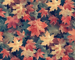 Maple leaves in a seamless design, autumn palette with detailed textures, perfect for fabric and home decor