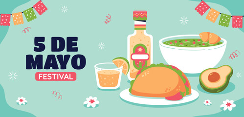 Flat horizontal banner template for cinco de mayo celebration