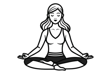 A simple black and white outline drawing of a woman practicing yoga.